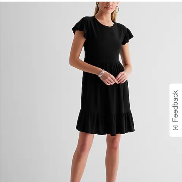 Express Crewneck Ruffle Babydoll Mini Dress NWT Size XS - Black - Picture 5 of 12